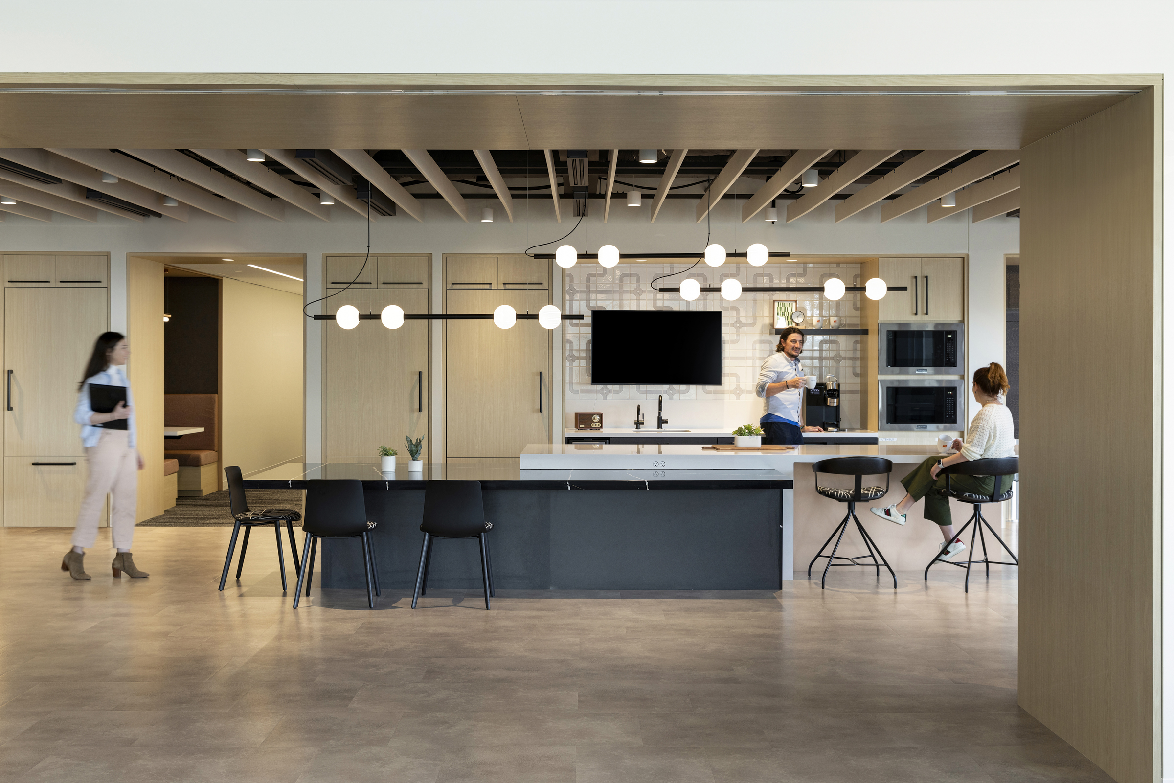 Acoustic ceiling baffles and wall panels for Omaha office
